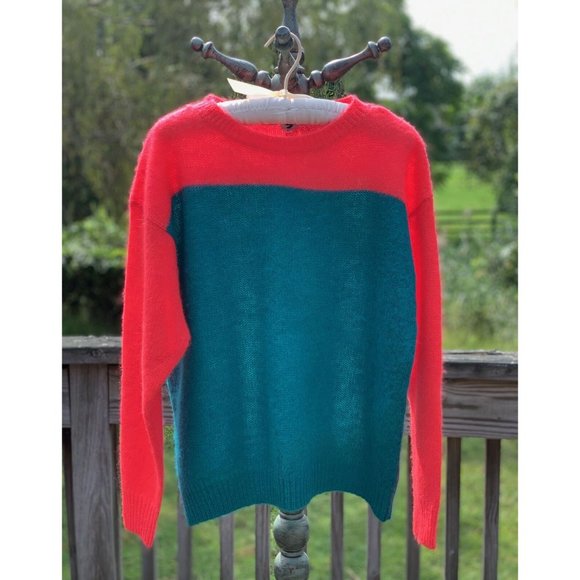 Stephen Sprouse Sweaters - VINTAGE 1980s STEPHEN SPROUSE COLOR BLOCK RED BLUE MOHAIR SWEATER ~ LARGE